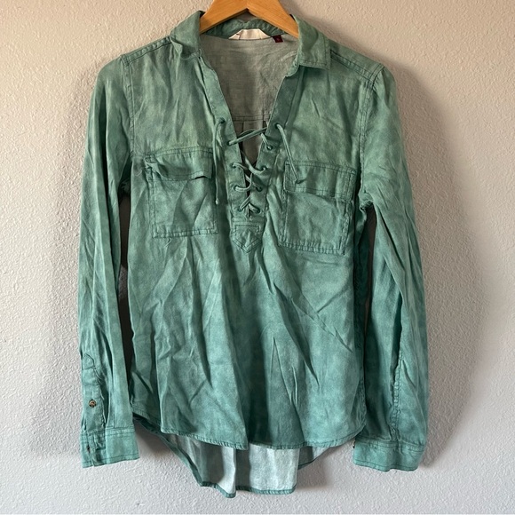 SO Women's Teal Green Arctic Wash Lace Up Pocket Lightweight Top Size Medium - Picture 1 of 5